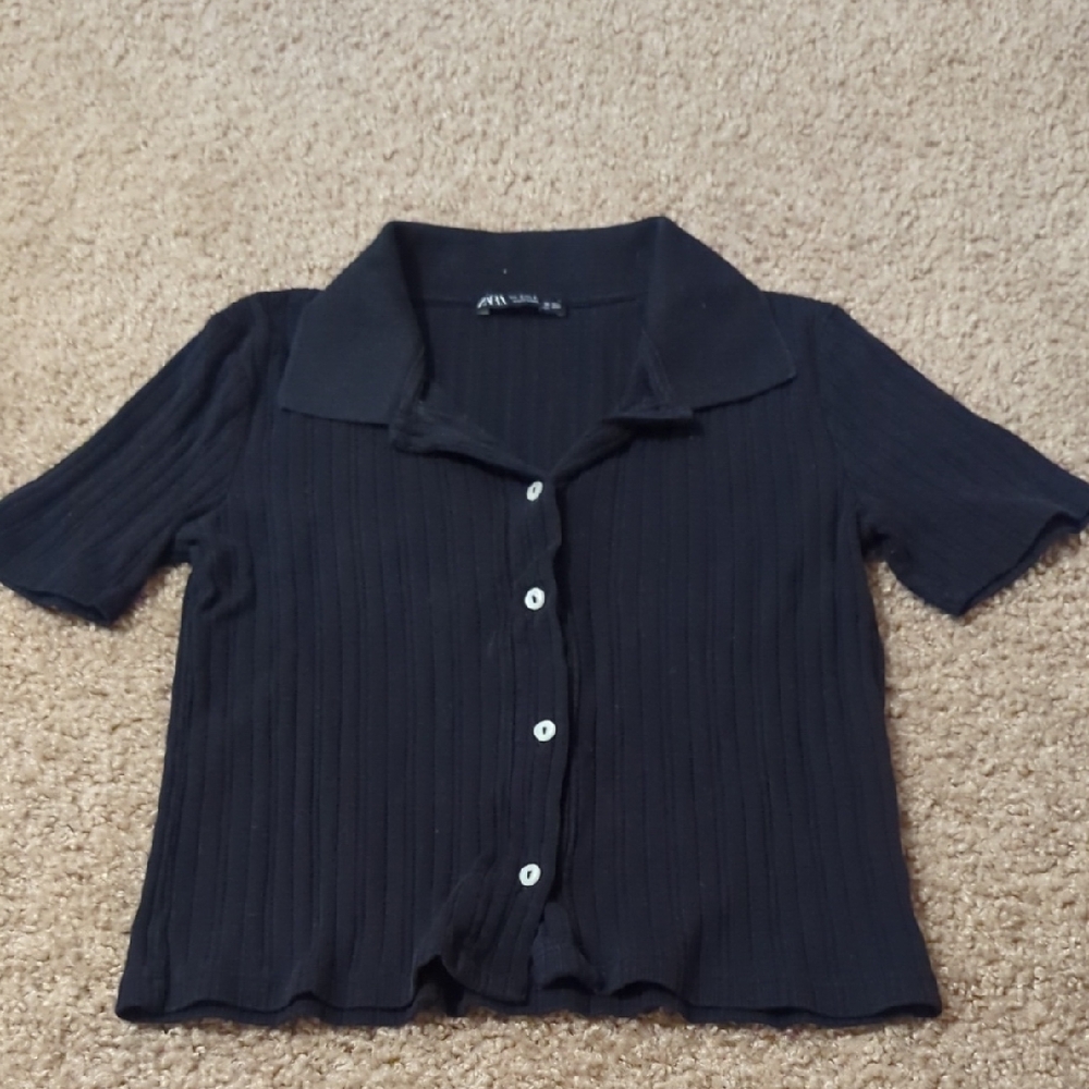 Zara Black Ribbed Knit Top